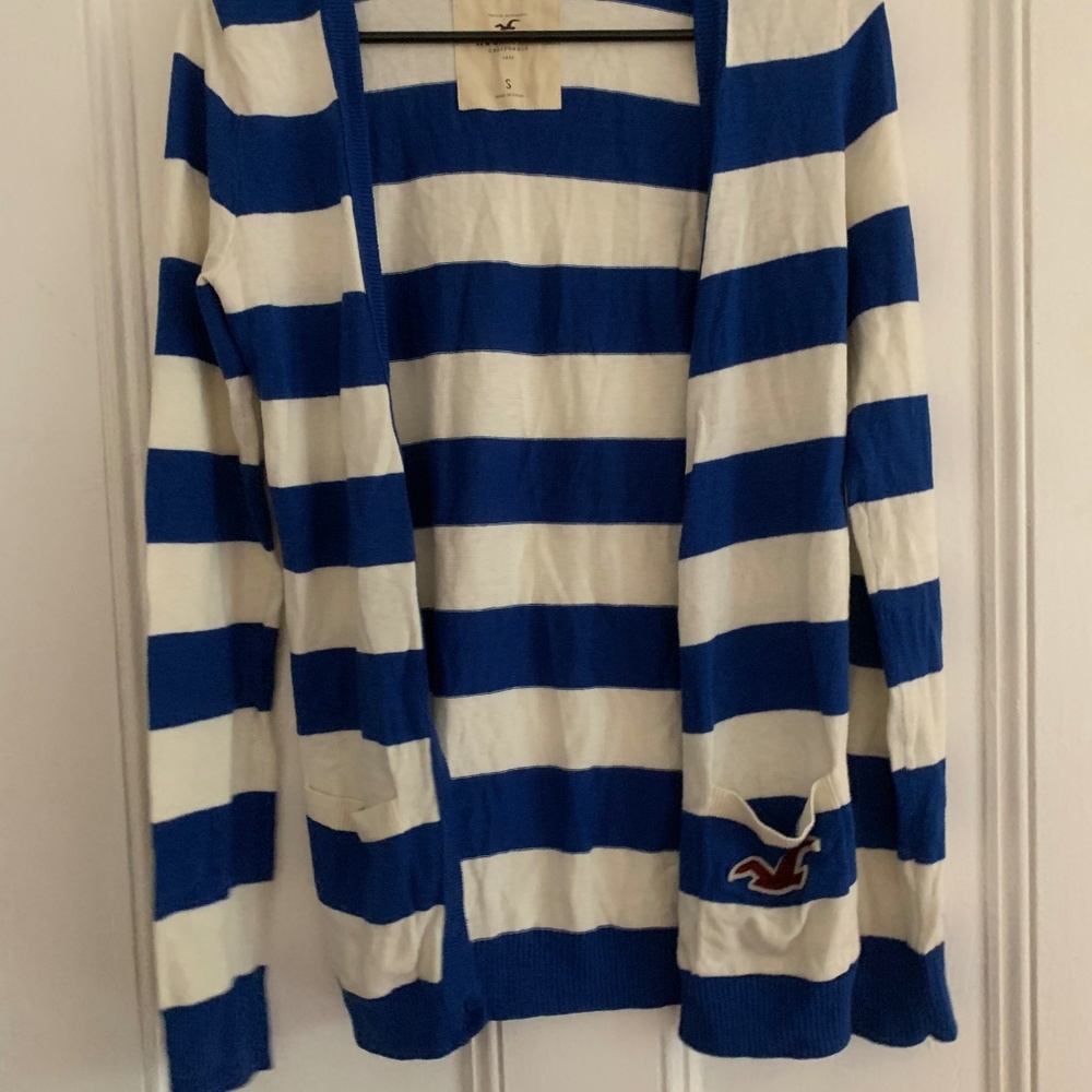 Hollister blue and white cardigan
